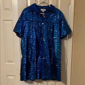 Blue Sequin Shirt Dress